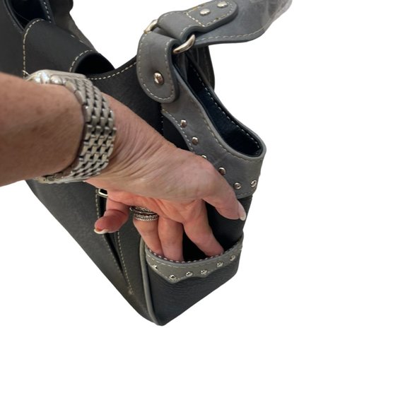 (7-200) Brand New with Tag -Black & (Turq) Western Style Two Handle Shoulder Bag - Picture 6 of 12